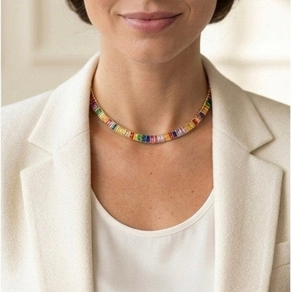 Women's Rainbow Choker Necklace with extension handmade at RM Kandy