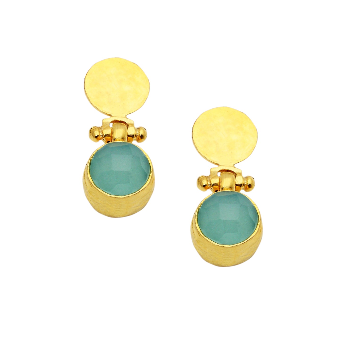 Women's Gold Drop Earrings with aqua chalcedony stones at RM Kandy