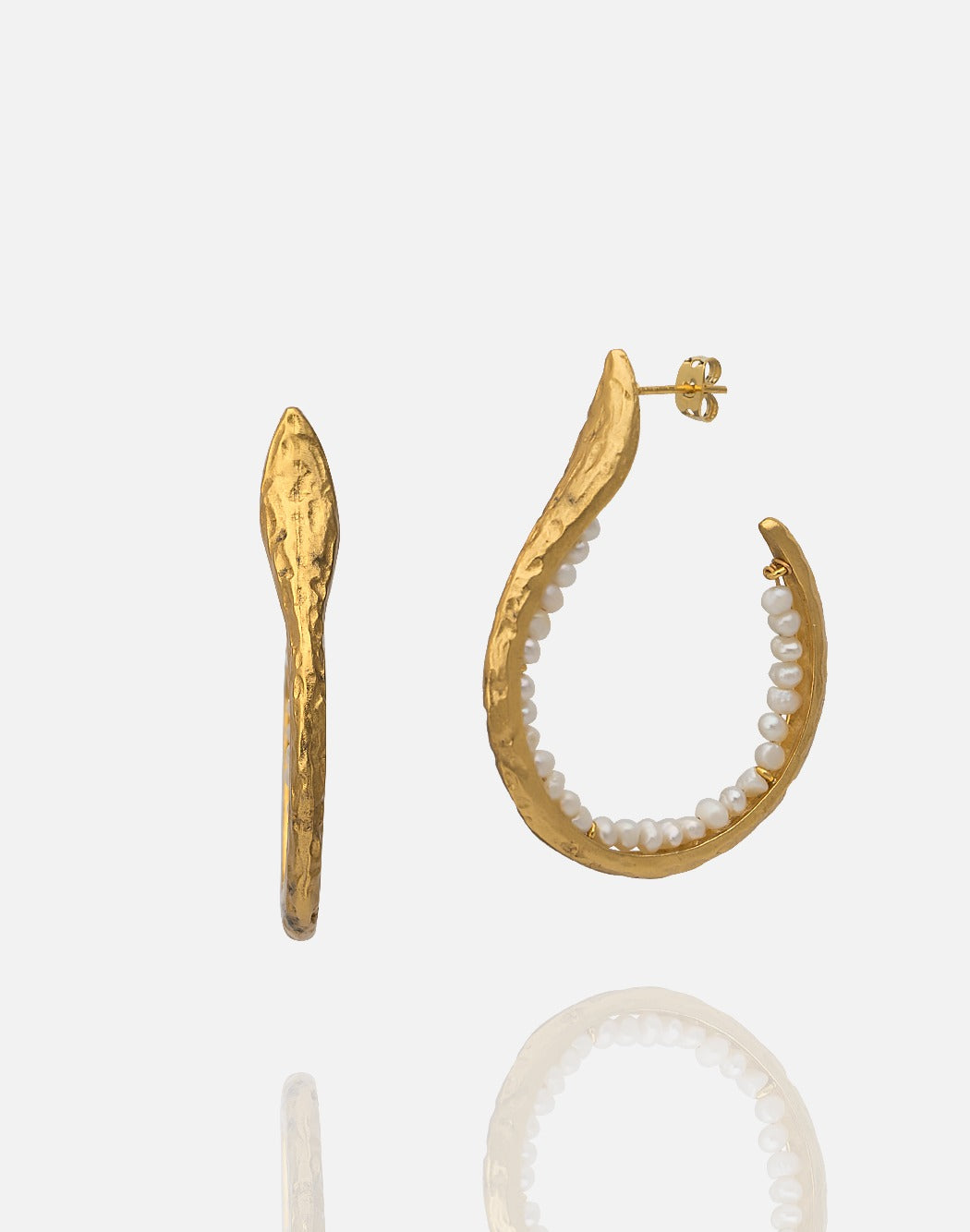 Women's large Gold Hoop Earrings with beaded pearl detail inside the design at RM Kandy