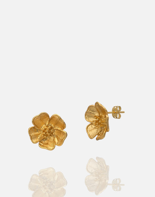 Women's Gold Flower Stud Earrings Butterfly Clasp at RM Kandy