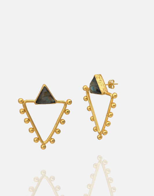 Women's Gold Triangle Earrings Design with labradorite stones at RM Kandy