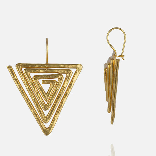 Women's Gold triangle-shaped statement earrings at RM Kandy