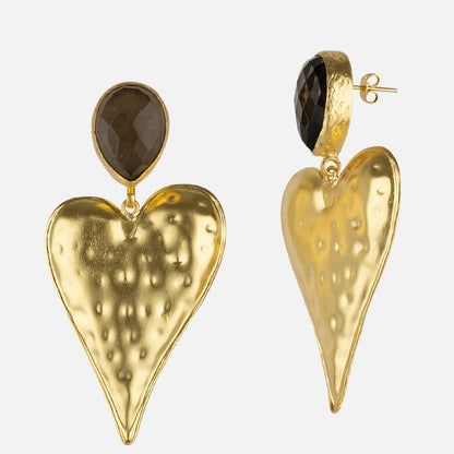 Heart Shaped Gold Statement Earrings Smokey Quartz stone at RM kandy