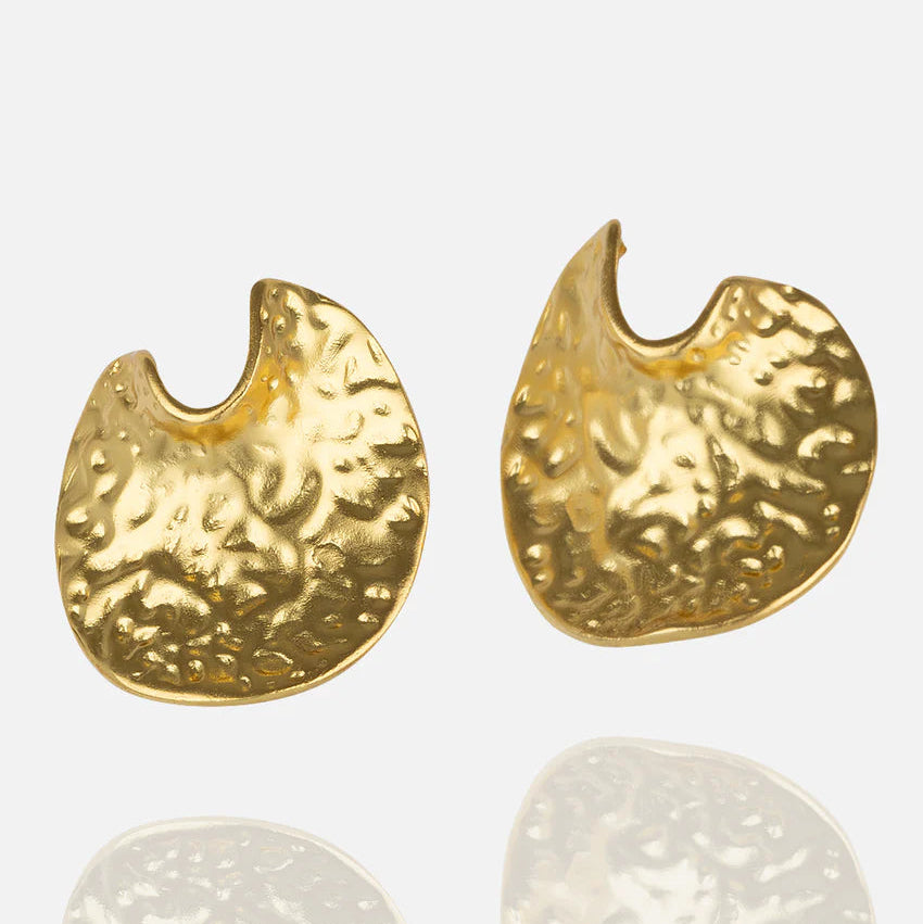 Women's Gold Statement Textured Stud Earrings handcrafted at RM KANDY