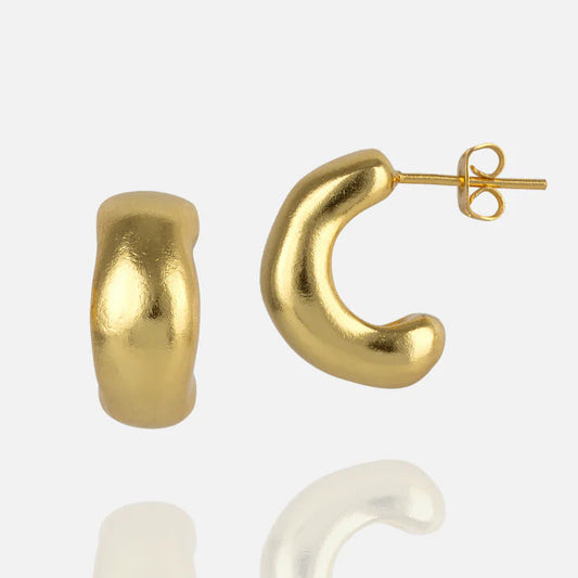 Women's gold mini hoop earrings handcrafted at RM Kandy 