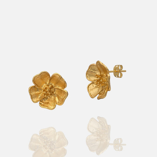 Women's Gold Flower Stud Earrings Butterfly Clasp at RM Kandy