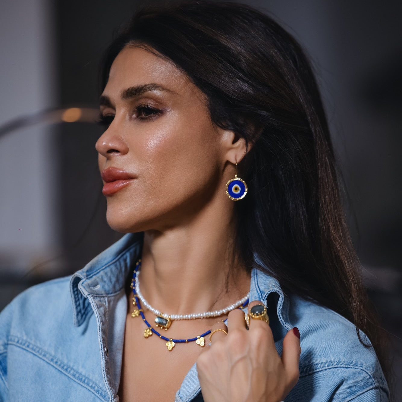 Women's Choker necklaces with evil eye glass drop earrings at RM Kandy