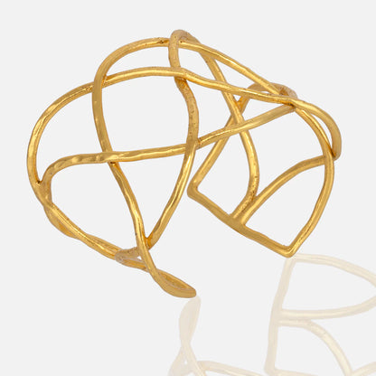 Gold  open bangle bracelet with interlocking heart and square design adjustable at RM Kandy
