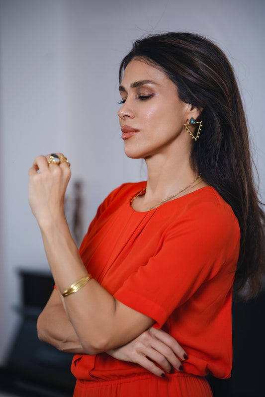 Gold Statement ring with moonstone and labradorite stones handmade at RM Kandy