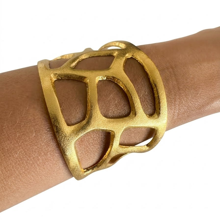 Women's Gold Geometric open cuff bracelet handcrafted at RM Kandy