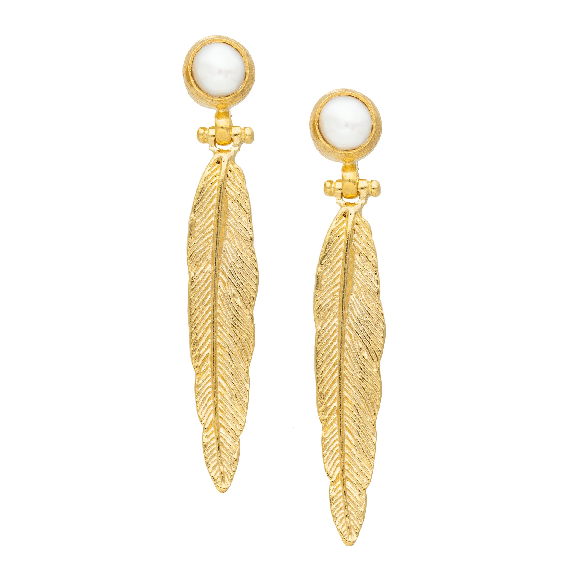 Pearl and Feather Stud Drop Earrings for women at RM kandy