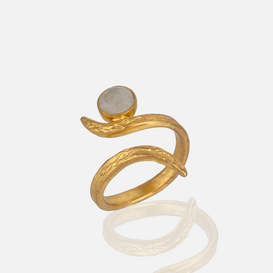 Gold Spiral Ring with Moonstone Adjustable for women at RM kandy