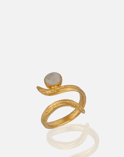 Gold Spiral Ring with Moonstone Adjustable for women at RM kandy