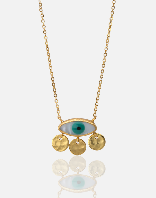 Women's Gold Oval Evil Eye Pendant Necklace handmade at RM Kandy