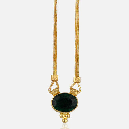 Gold necklace with a emerald semi precious tone pendant on handmade for women at RM Kandy