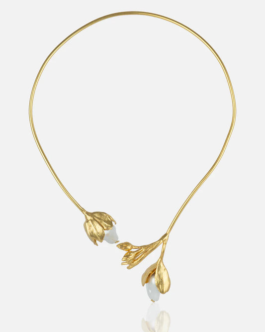 Women's Gold collar necklace with baroque pearls adjustable at RM Kandy