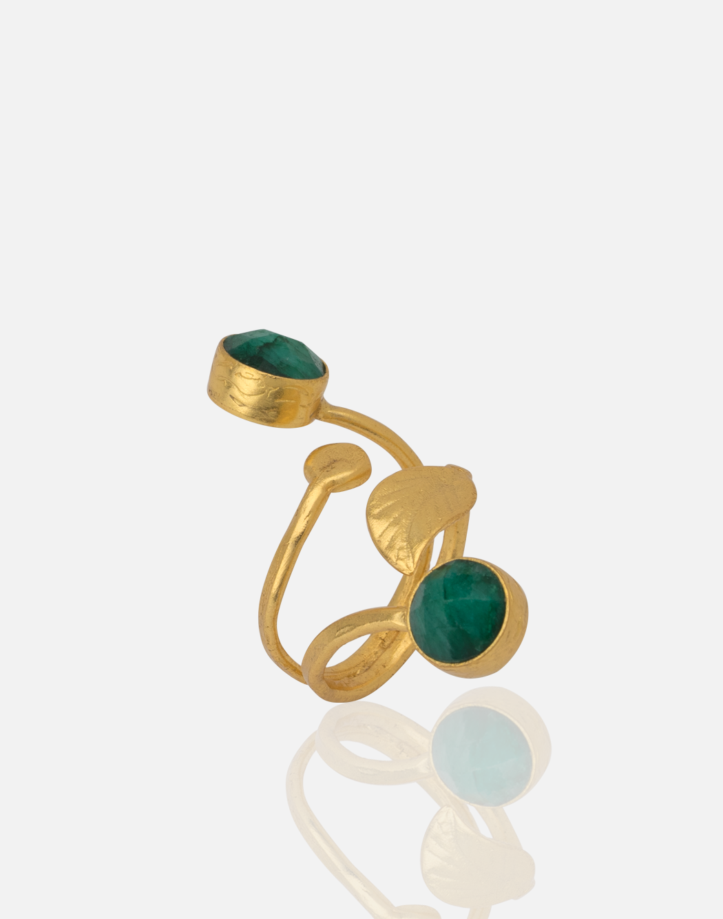 Gold Ring with two Emerald Stones adjustable for women handmade at RM kandy
