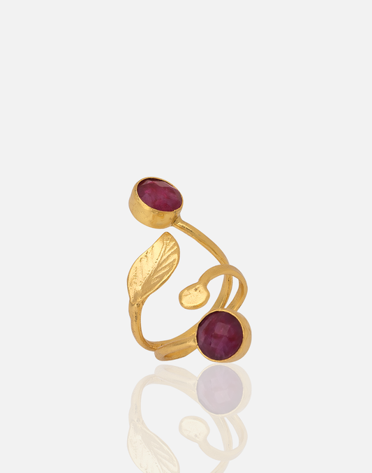 Gold Ring with 2 Ruby Stones adjustable for women handmade at RM Kandy