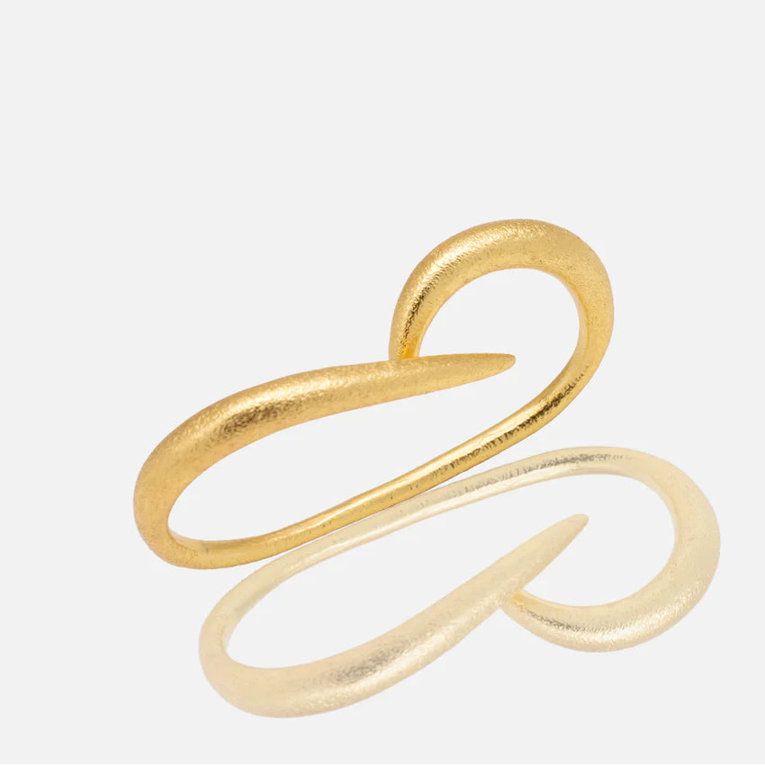 Gold thin ring with a modern design fitting two fingers for women at RM Kandy