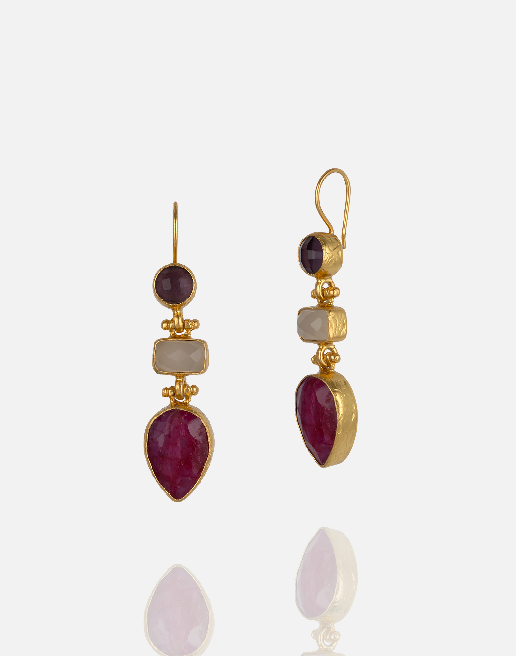 Women's Ruby Amethyst Moonstone semi precious stone drop earrings at RM Kandy