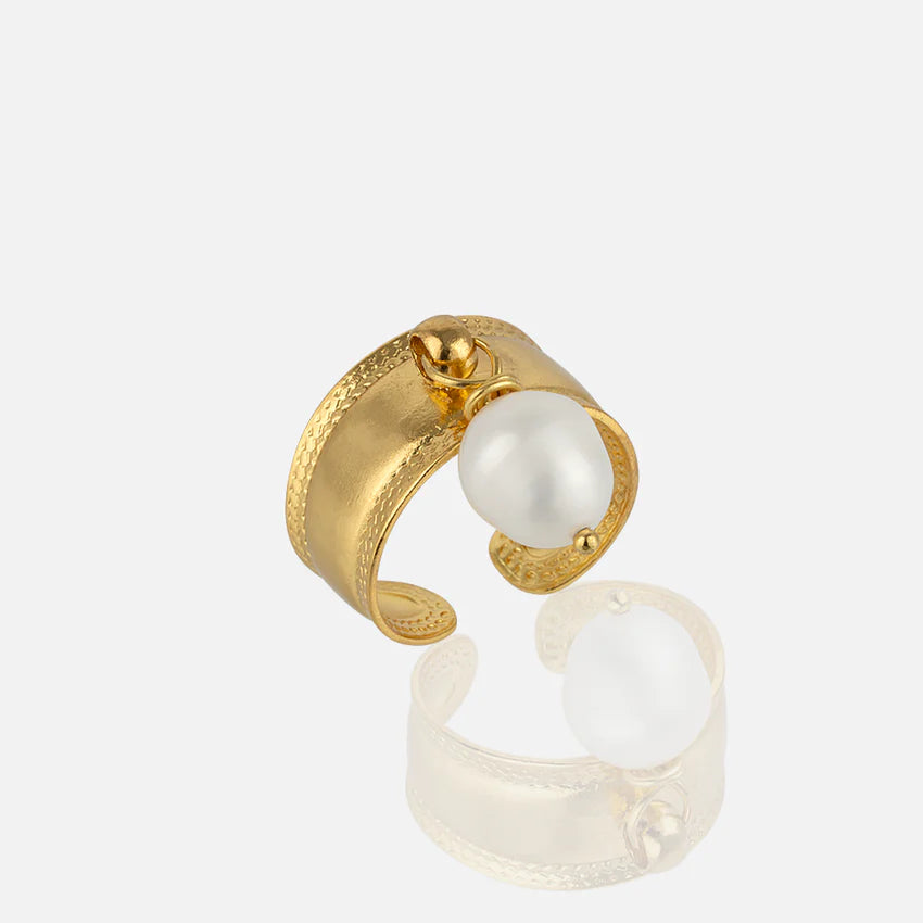 Gold open Ring with Dangling Pearl for women at RM Kandy