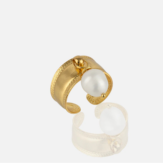 Gold open Ring with Dangling Pearl for women at RM Kandy