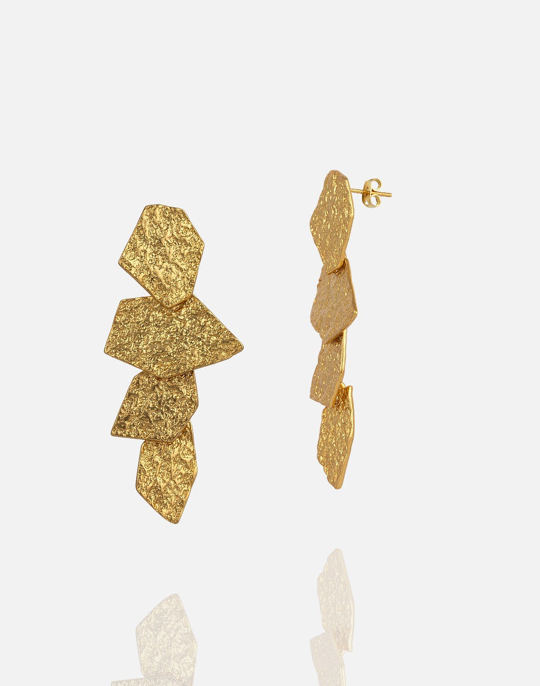 Women's Gold Textured Long Dangling Statement Earrings at RM Kandy