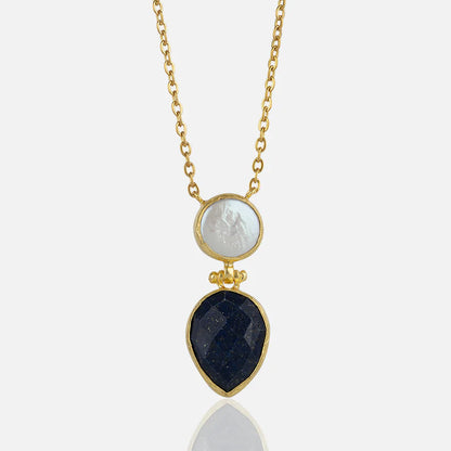Women's Gold Pendant Necklace tear drop pearl and lapis charm at RM Kandy