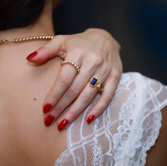 Women's Adjustable Cocktail Ring with Semi-precious stones and gold beaded Ring at RM Kandy