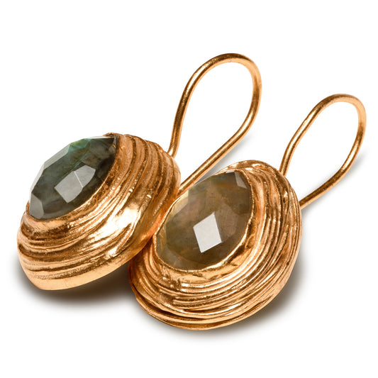 Women's Labradorite Gold Drop Earrings with Wire Clasp at RM Kandy