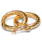 Women's gold twist hoop earrings with secured clasp fastening at RM Kandy