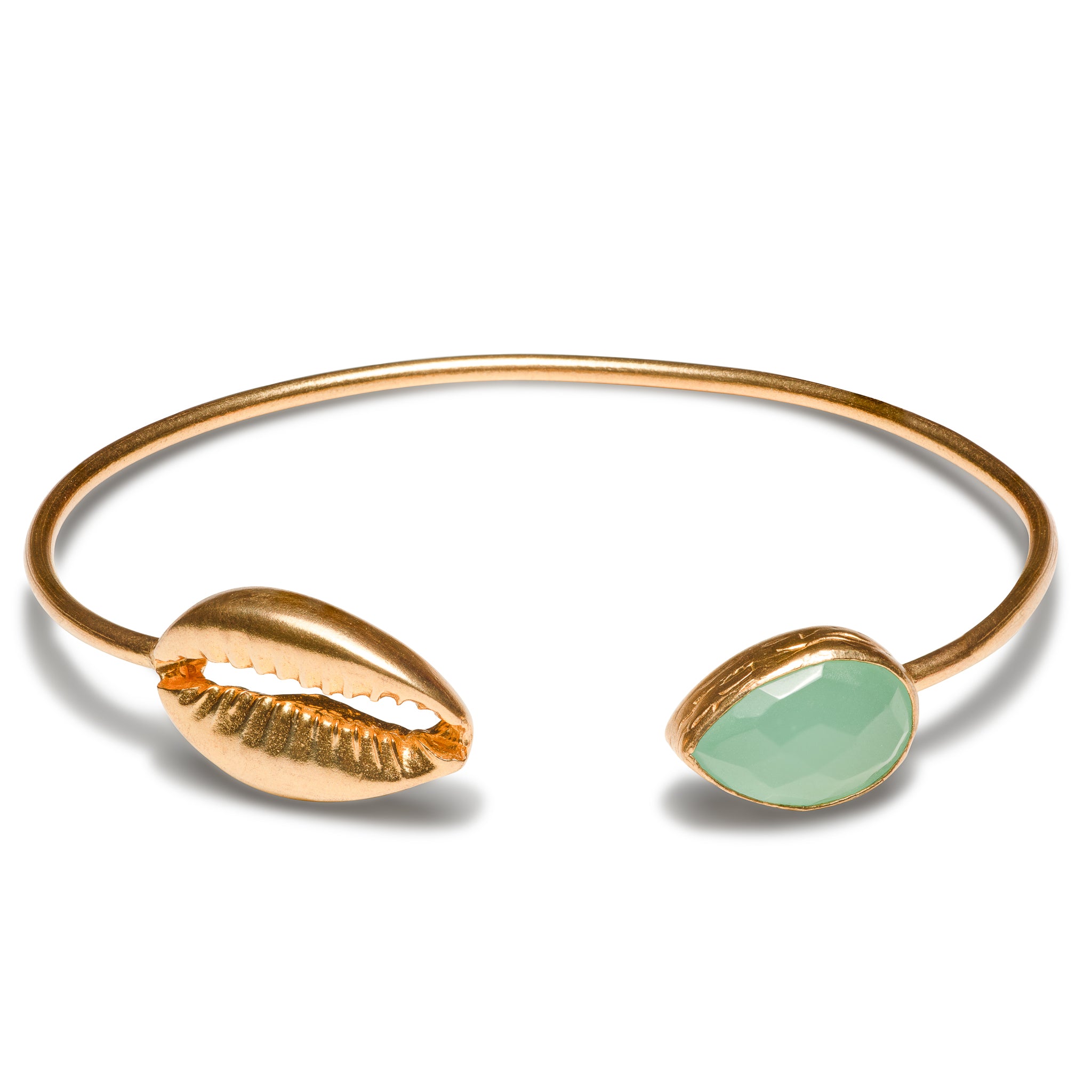Women's handmade seashell cuff gold bracelet with aquamarine stone ...