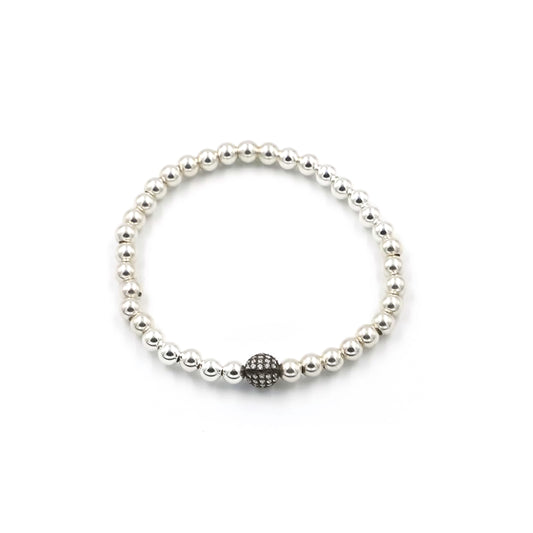 Silver Beaded Bracelet with Crystal Swarovski charm 8mm handmade at RM KANDY