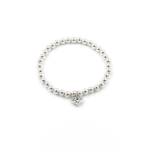 Women's Silver Heart Charm Beaded 5mm Bracelet at RM KANDY