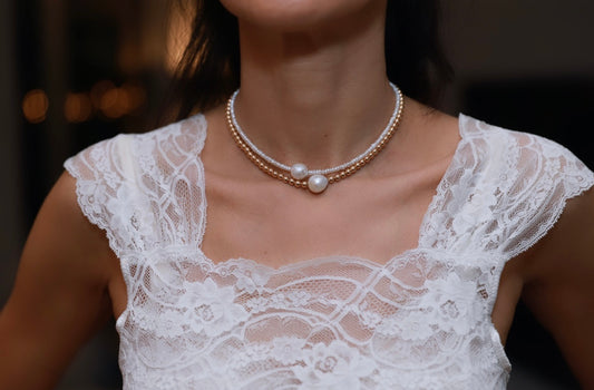 Womens Pearl Choker Necklace with Fresh Mother of Pearl Charm on Adjustable Chain handmade at RM Kandy