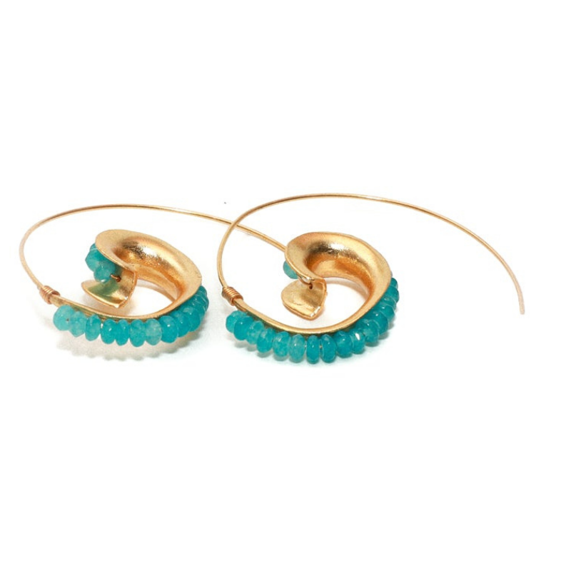 Large Turquoise Gold Hoop earrings for women handmade at RM Kandy