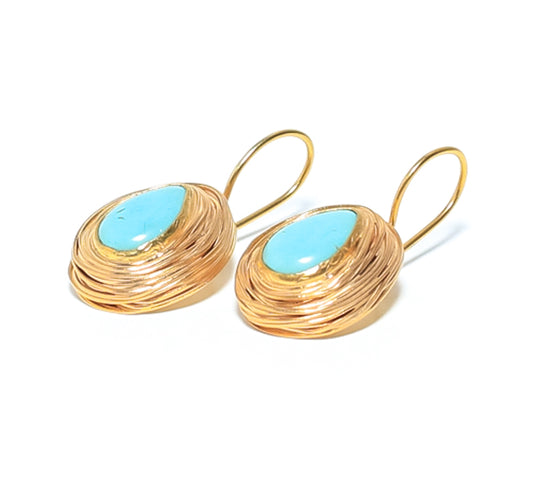 Turquoise Stone Gold Drop Earrings for women at RM Kandy