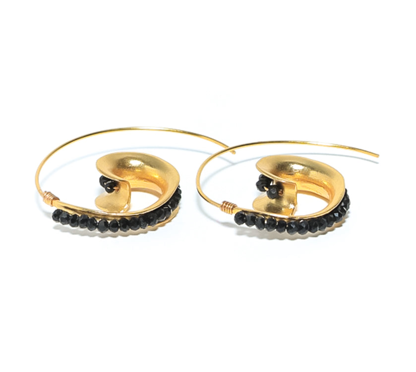 Premium Gold large Earring  Hoop design with Black Onyx Beads 