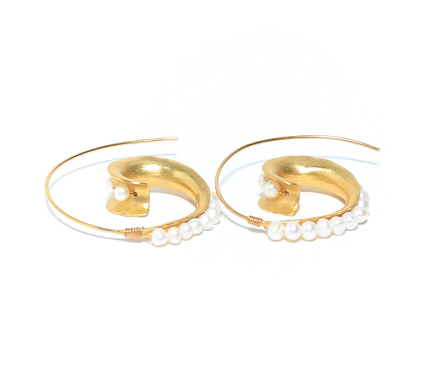 Fresh Beaded Mother of Pearl  Handcrafted Pull Through Hoop Earrings at RM Kandy