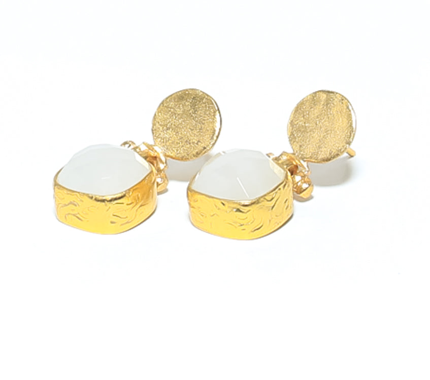 Women's Moonstone Gold Drop Earrings handmade at RM Kandy