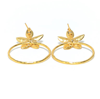 Gold flower design Hoops Earrings butterfly clasp at RM KANDY