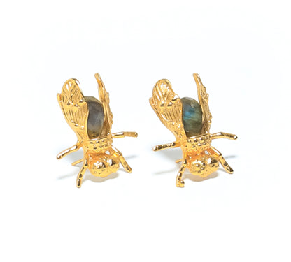 Gold Fly Design Stud Earrings with labradorite stone at RM KANDY