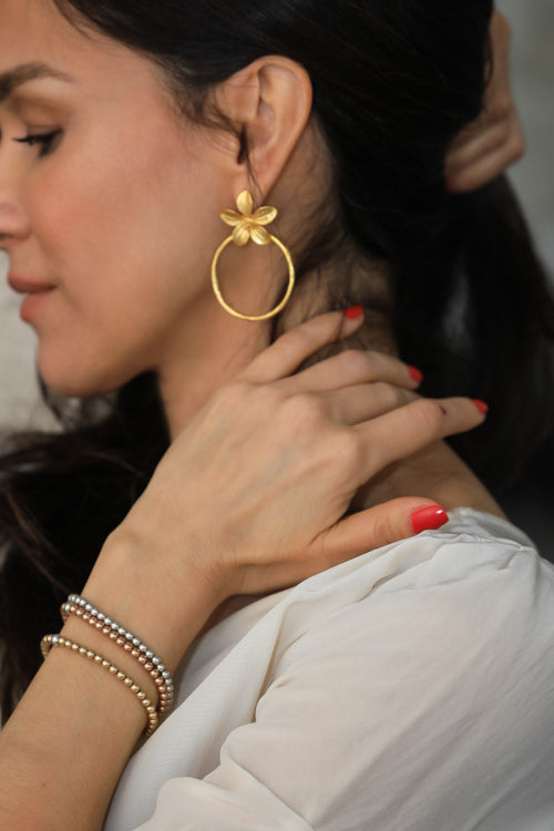 Womens Gold Flower Large Hoop Earrings handmade at RM Kandy