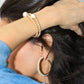 Womens Beaded Gold Bracelet Pearl Large Hoop Earrings