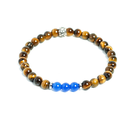 Men's Tiger Eye Beaded Bracelet with blue jade and silver charm at RM Kandy