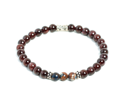 mens garnet stone beaded bracelet silver charms at RM KANDY