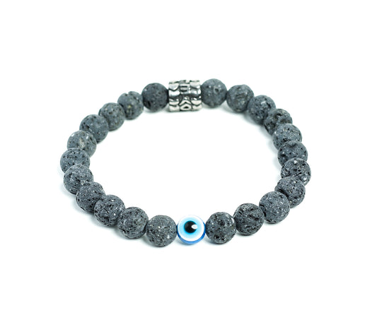 Mens Black Lava Evil Eye 8mm Bracelet with Love Charm-RM KANDY