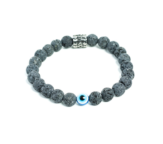 Mens Black Lava Evil Eye 8mm Bracelet with Love Charm-RM KANDY