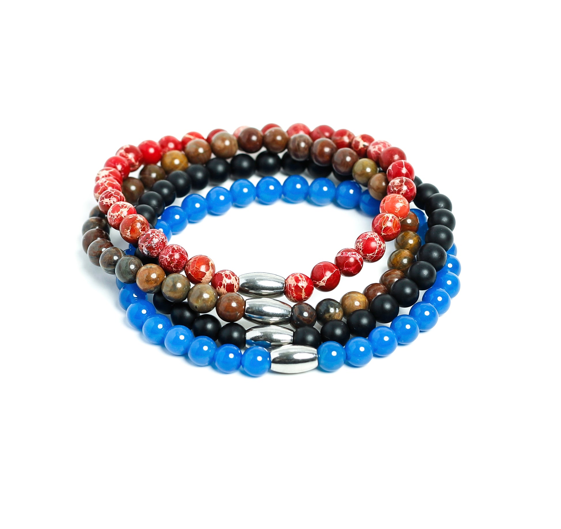 mens Handmade Premium Beaded Bracelets in Matt onyx blue jade red turquoise and tiger eye at RM KANDY