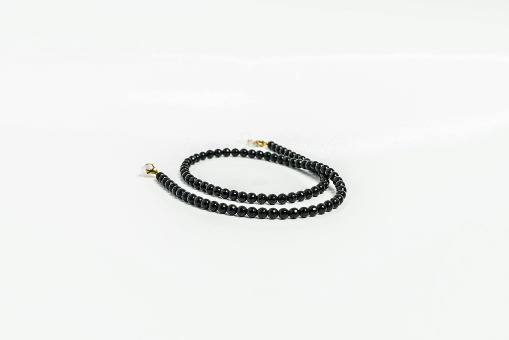Ladies Black Shiny Onyx Beaded Necklace Sunglass Chain at RM KANDY